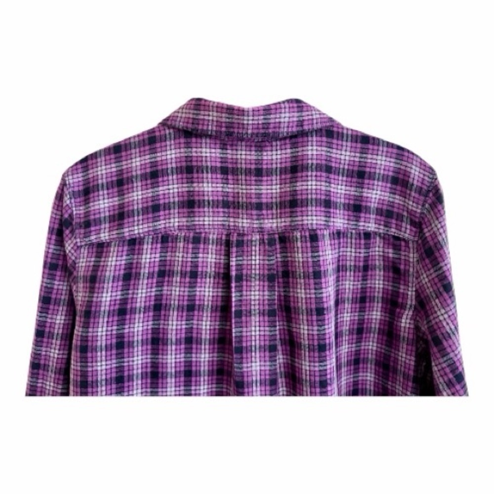 ST JOHN’S BAY, WOMENS LONG SLEEVE, BUTTON-DOWN SHIRT IN PURPLE PLAID. SIZE L - Picture 6 of 8